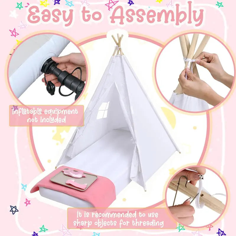 Windyun 8-Piece Kids Teepee Tent Set – Portable White Play Tent for Sleepovers, Parties & Indoor Camping