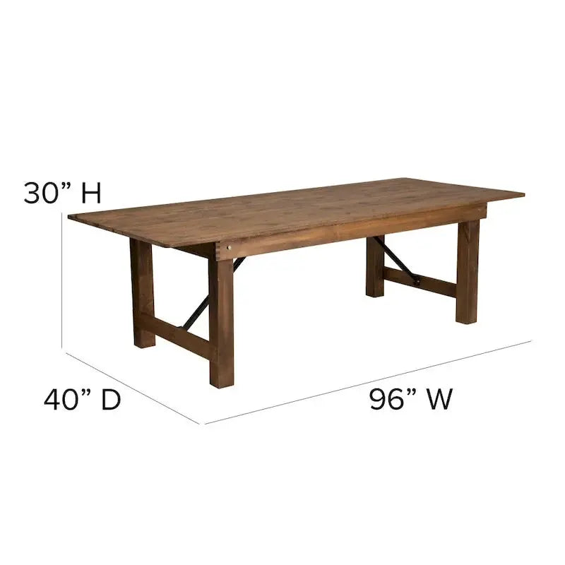Rustic Farmhouse Folding Dining Set – 8-Foot Table with 10 Cross-Back Chairs and Seat Cushions