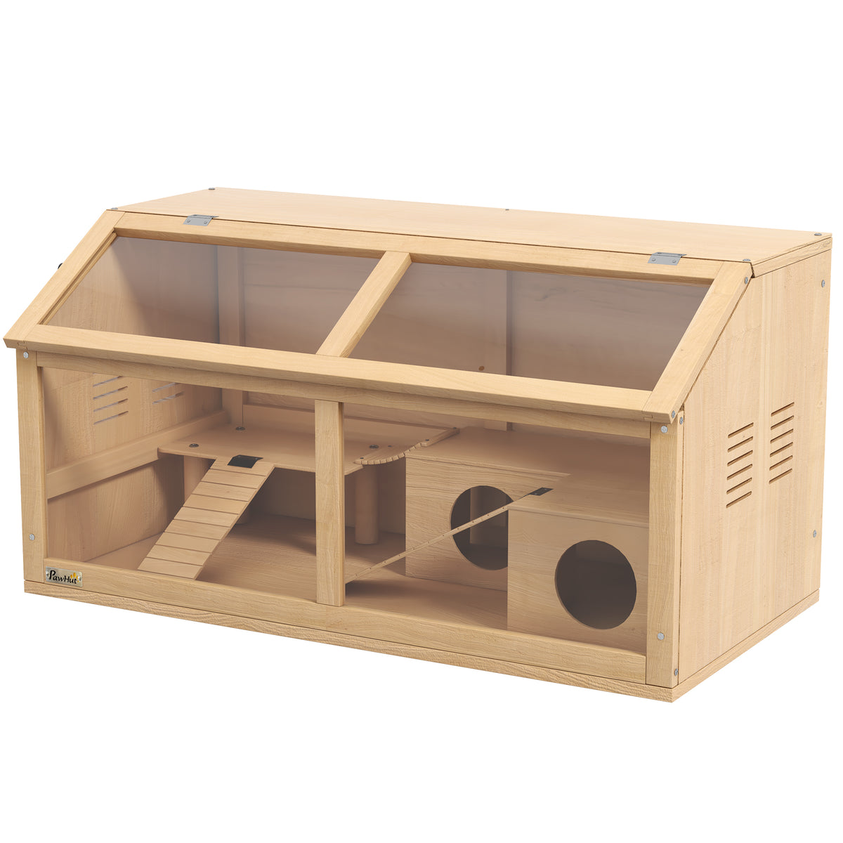 PawHut Hamsterkäfig für syrische Hamster und Zwerghamster, mit Plattform, Hängebrücke, Hütte, 85x45x44 cm