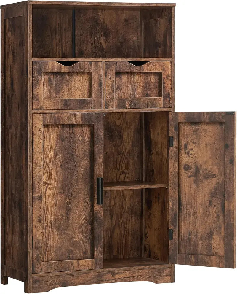 Versatile Floor Storage Cabinet with Two Drawers and Customizable Shelving