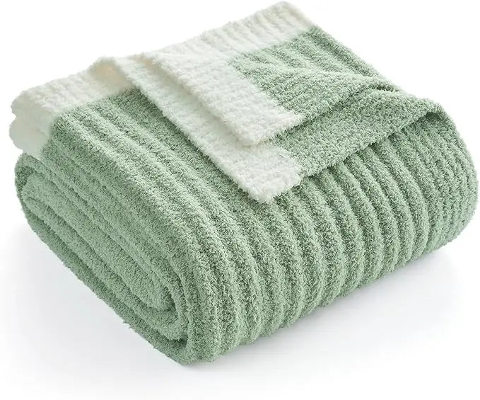 Reversible Ribbed Knit Throw Blanket – Soft Dual-Texture Sofa & Bed Cover