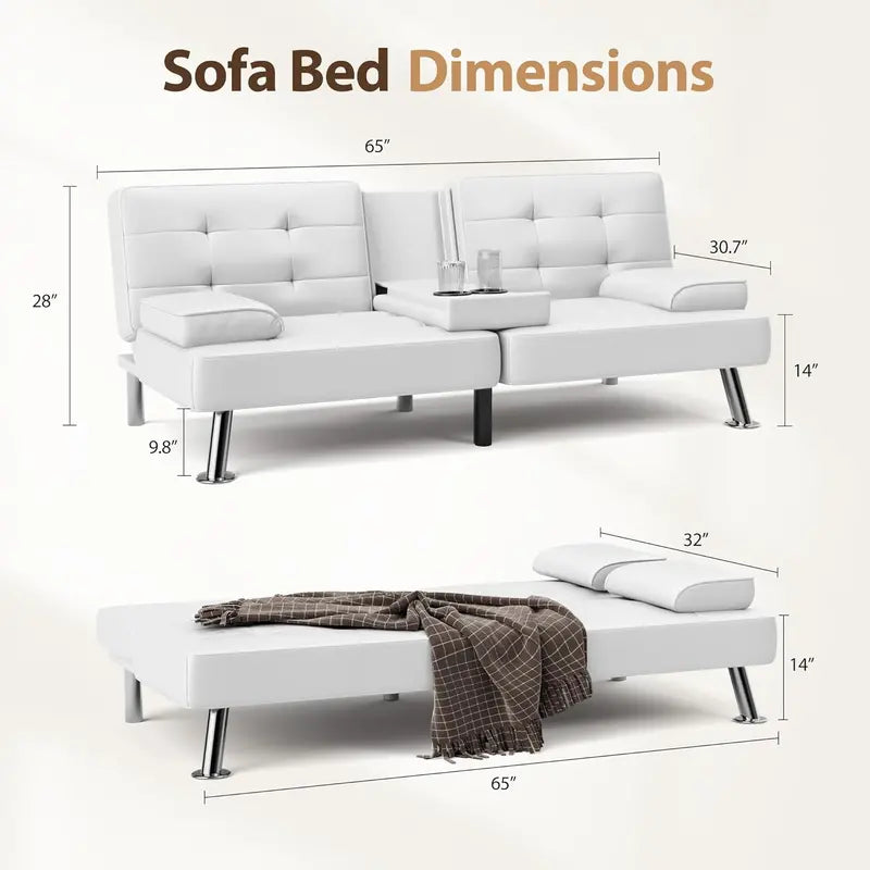 Shahoo Convertible Futon Sofa Bed – Faux Leather Folding Sleeper Couch for Living Rooms