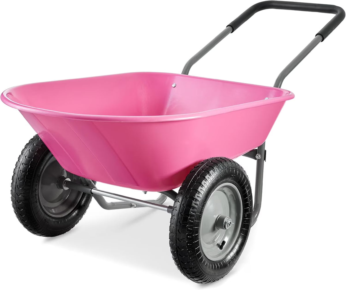 SEEKOL Dual - Wheel Home Utility Yard Wheelbarrow Garden Cart W/Built - in Stand for Lawn, Gardening, Construction, Green