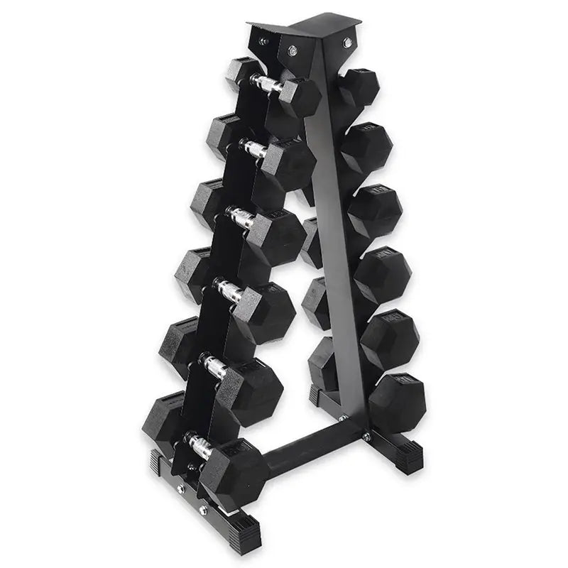 Heavy-Duty Rubber Dumbbell Set with Storage Rack – 210-Lb Total (5–30 Lb Pairs)