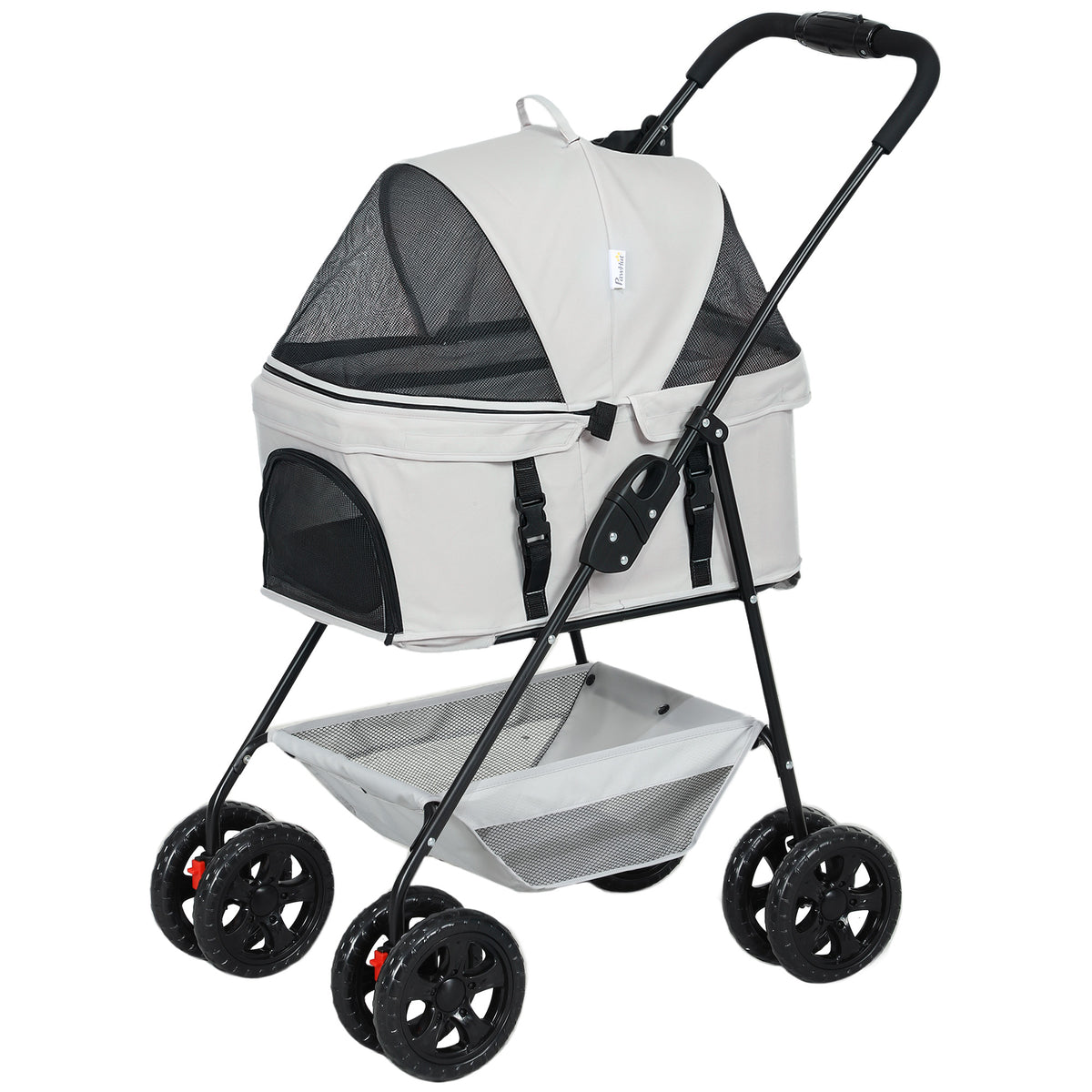 PawHut 3-in-1-Haustierkinderwagen, zusammenklappbarer Hundewagen mit 4 Rädern und abnehmbarer Trage für Hunde und Katzen, Grau