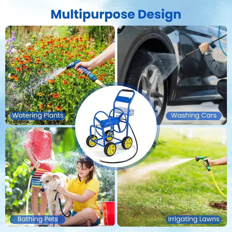 Rolling Garden Hose Reel Cart – 300 ft Capacity for 5/8″ Hose with Easy-Move Wheels