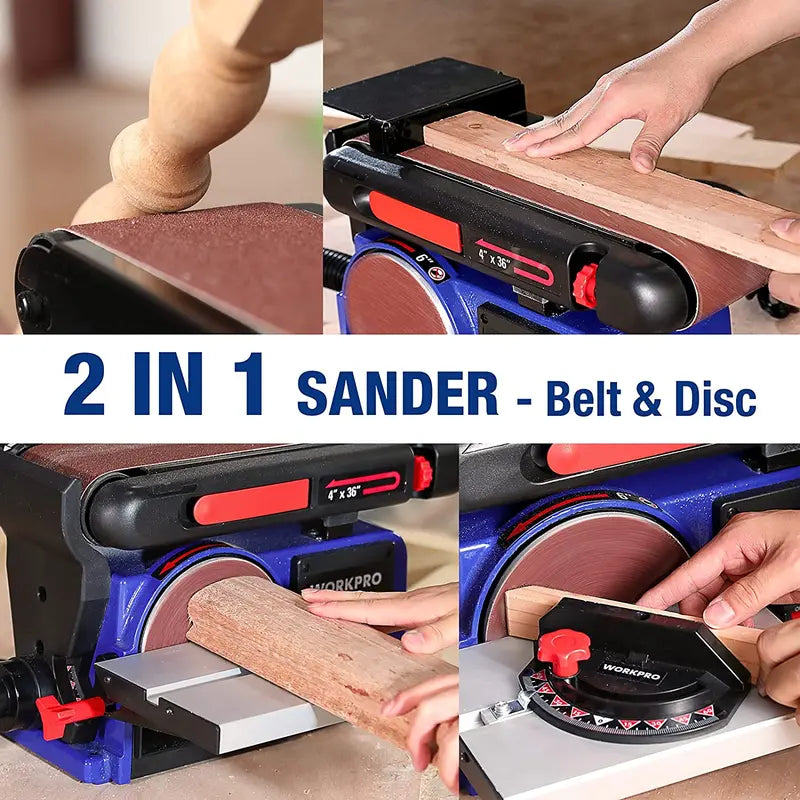 WORKPRO 4″ x 36″ Belt & 6″ Disc Sander Combo – Cast Iron Base with 6 Sanding Belts for Woodworking