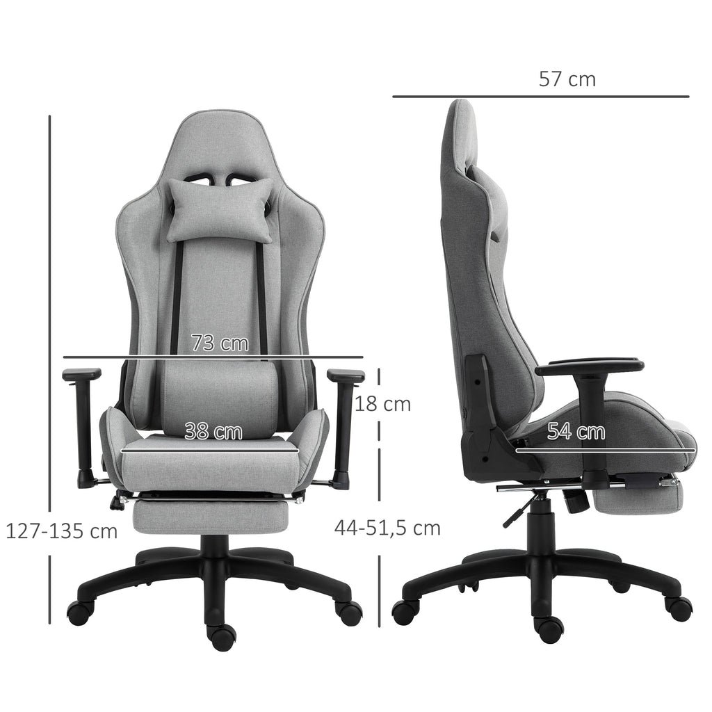 Vinsetto Bürostuhl Computerstuhl Drehstuhl mit abnehmbarem Kopf- und Lendenkissen Wippenfunktion ergonomischer Schreibtischstuhl drehbar höhenverstellbar mit Fußstütze PP Grau 73x57x127-135 cm