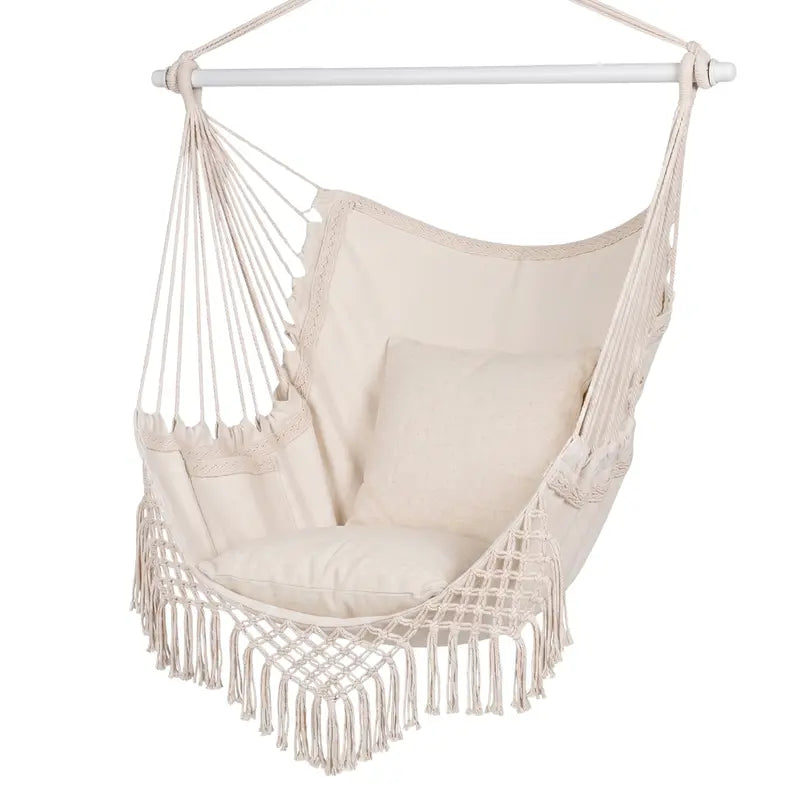 Patio Hammock Chair with Cushions, Side Storage Pocket, and Reinforced Metal Bar