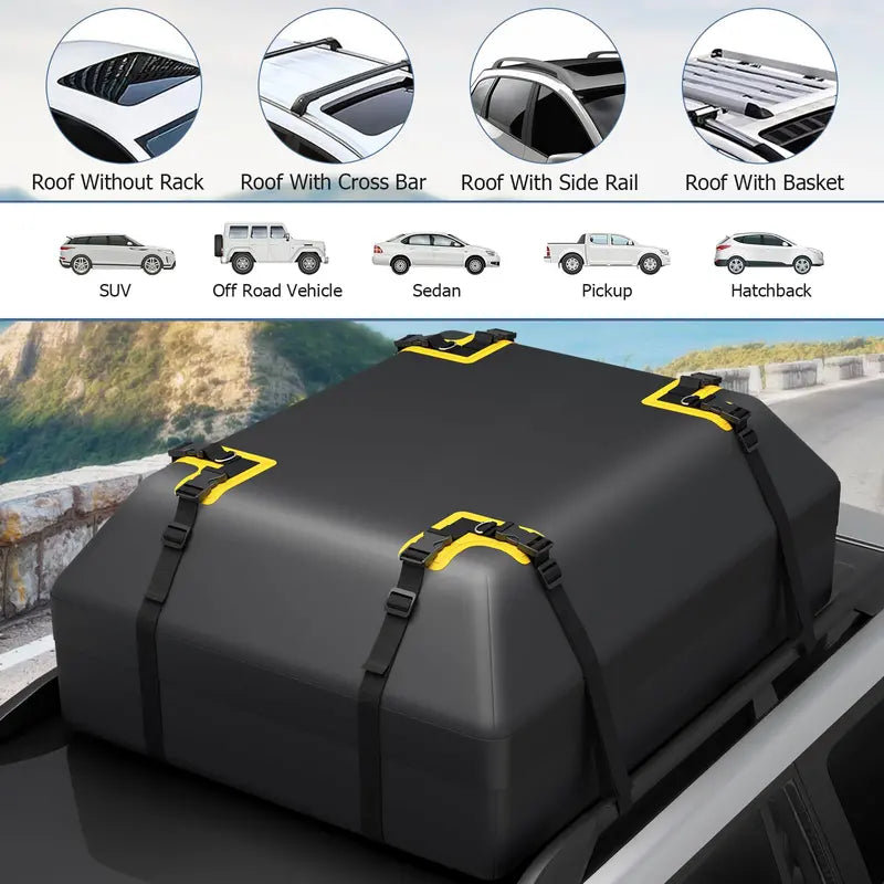 Roof-Mount Cargo Carrier Bag – 15 or 21 Cu.Ft Expandable Travel Storage
