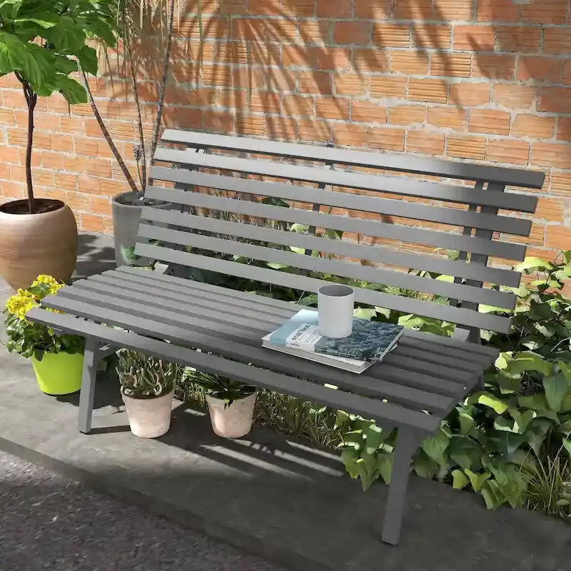 Outsunny 48.5-Inch Aluminum Garden Bench – Lightweight, Slatted Patio Seating for Outdoor Spaces