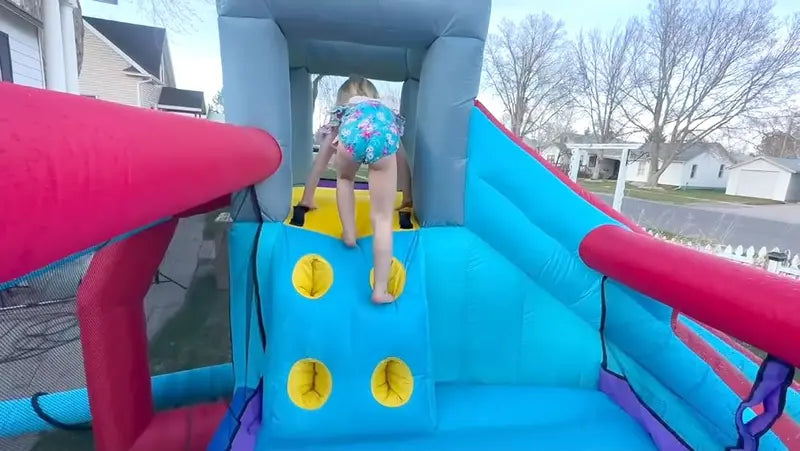 ROOJER Crocodile Water Park 8-in-1 Inflatable Slide & Bounce House with Blower, Pool & Cannons for Kids