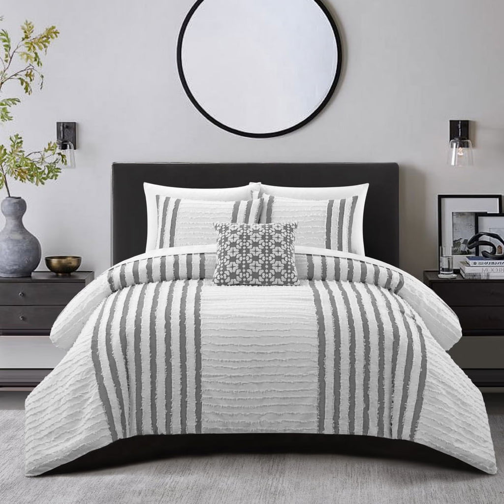 Serena 4 Piece Cotton Comforter Set Clip Jacquard Striped