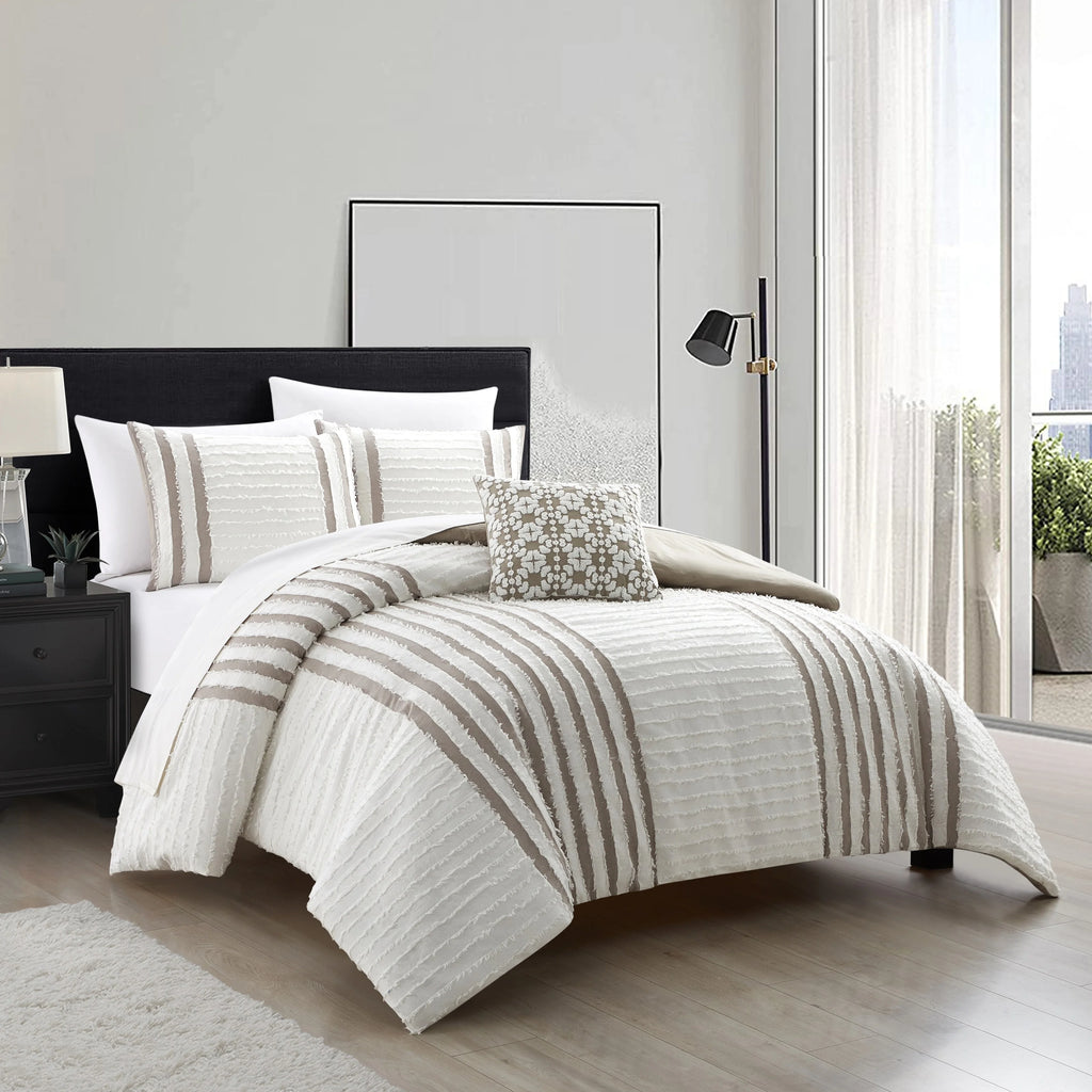 Serena 4 Piece Cotton Comforter Set Clip Jacquard Striped