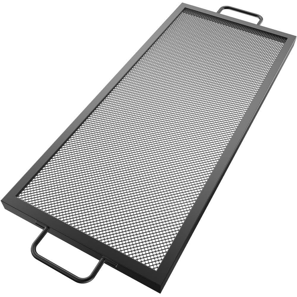 Rectangle Fire Pit Grate 32 in. x 15 in. X-Marks Fireplace Grate Black Steel Fire Pit Cooking Grate with Handles