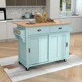 Rubberwood Kitchen Island Cart – Drop-Leaf Countertop, Concealed Barn Door Storage, and 4 Locking Casters