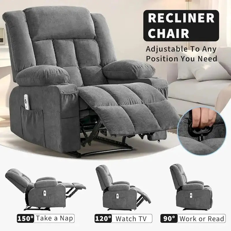 Power-Controlled Recliner with Built-in Heat and Massage Functions
