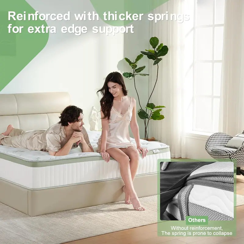 Queen Memory Foam Hybrid Mattress — 12-Inch Medium-Firm Sleep Surface with Pocket Coils & Temperature Control