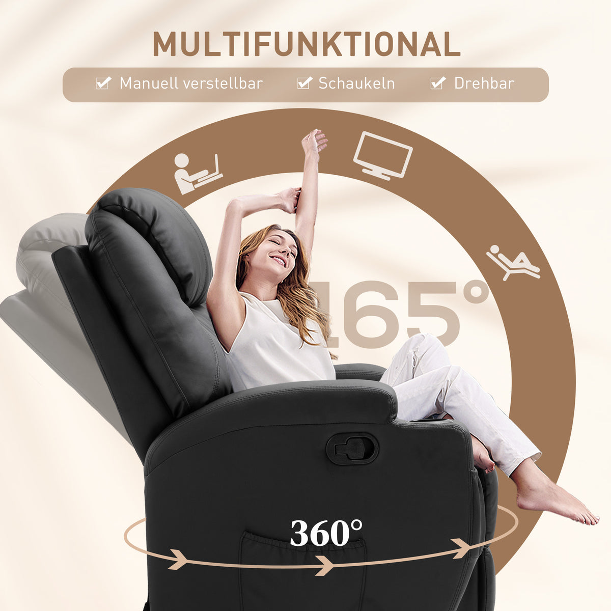 HOMCOM Massagesessel Elektrisch Relaxsessel Fernsehsessel Massagefunktion 5 Massage-Modi Liegefunktion Kunstleder Holz Metall Schaumstoff Schwarz 84 x 92 x 109 cm