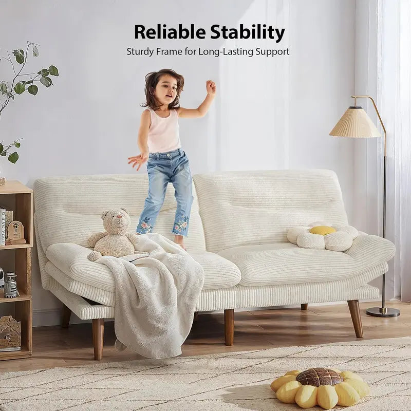 Pipishell Corduroy Futon Sofa – 66-Inch Adjustable Recliner for Small Rooms, Offices, or Play Areas