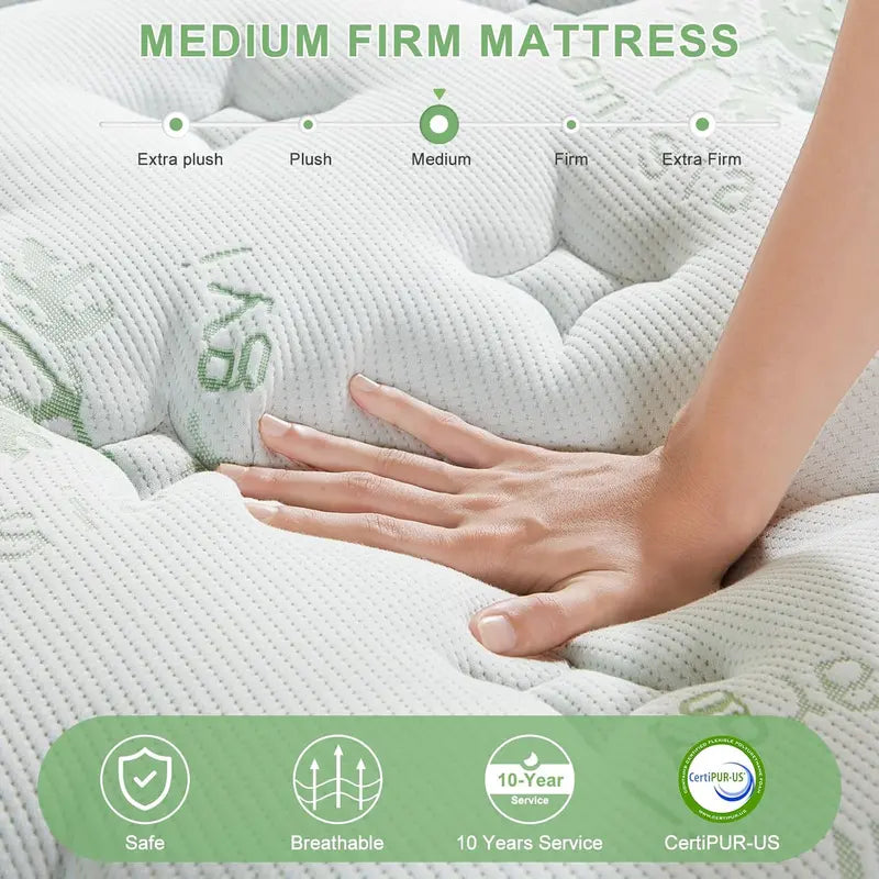 Queen Memory Foam Hybrid Mattress — 12-Inch Medium-Firm Sleep Surface with Pocket Coils & Temperature Control