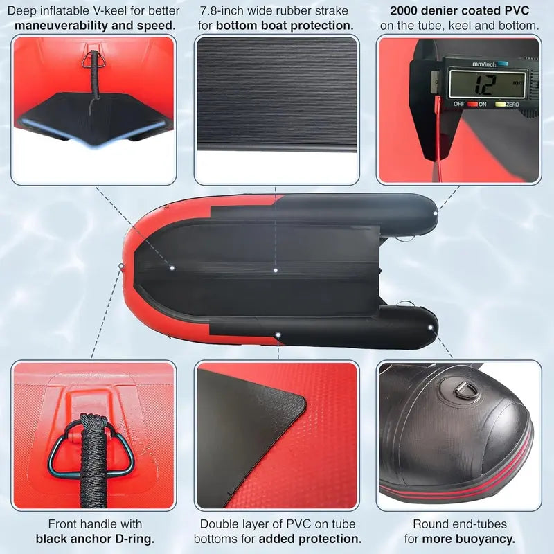 Premium Inflatable Dinghy Tender – 2024 Heavy-Duty PVC Boat with Aluminum Floor, Oars, Rod Holders & Multi-Person Capacity