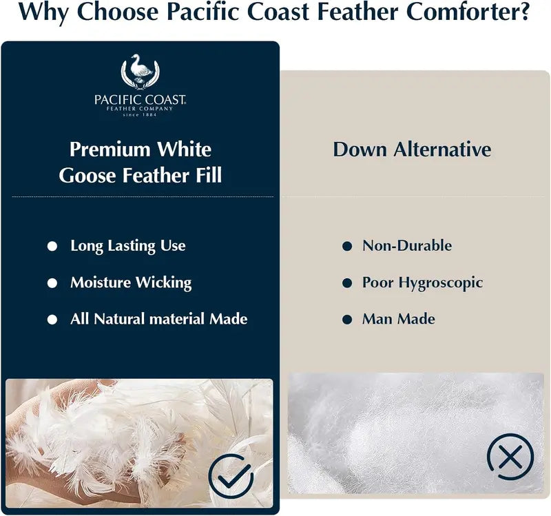 Pacific Coast Goose Feather Down Comforter – Queen Size | 100% Cotton Hypoallergenic Duvet Insert with 8 Corner & Center Loops, All-Season Luxury Hotel-Grade Softness