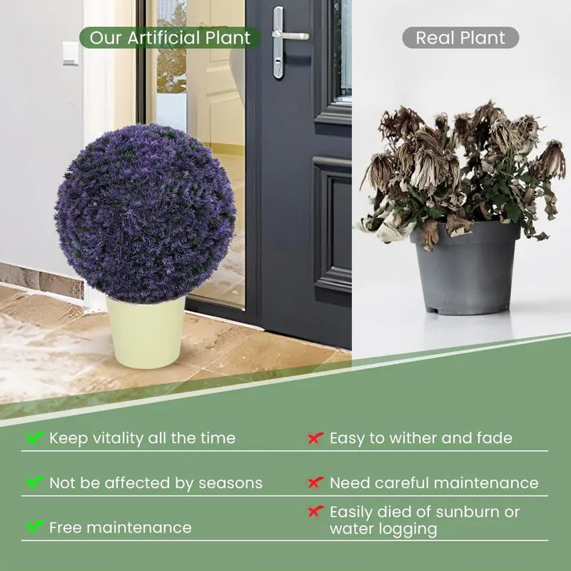Pair of 15-Inch Artificial Lavender Topiary Balls – Lifelike Round Faux Plants for Indoor or Outdoor Display