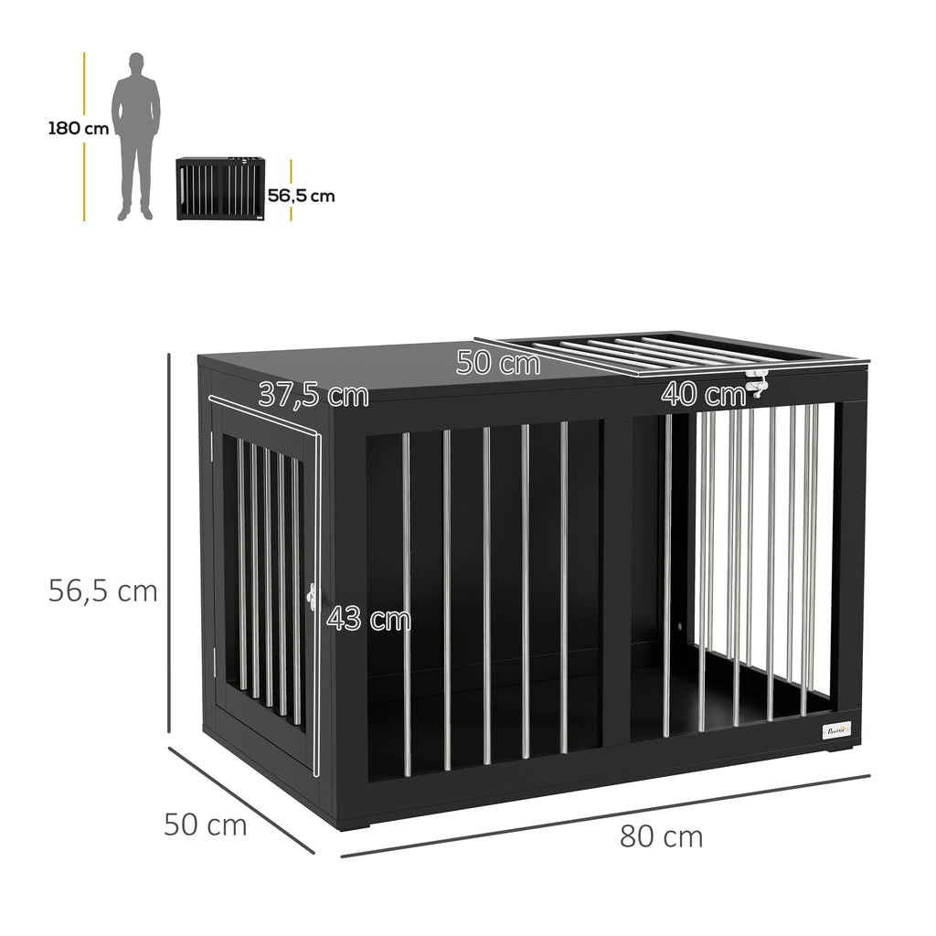 PawHut Hundekäfig Hundebox Hundetransportbox,  2 Türen, verriegelbar, Stahlgitter, 80 cm x 50 cm x 56,5 cm, Schwarz