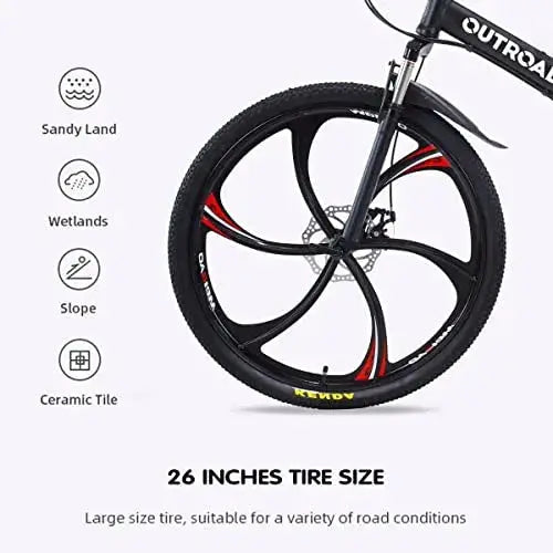 Outroad 26-Inch Folding Mountain Bike – 21-Speed, Dual Suspension, Compact Fold Design for Adults