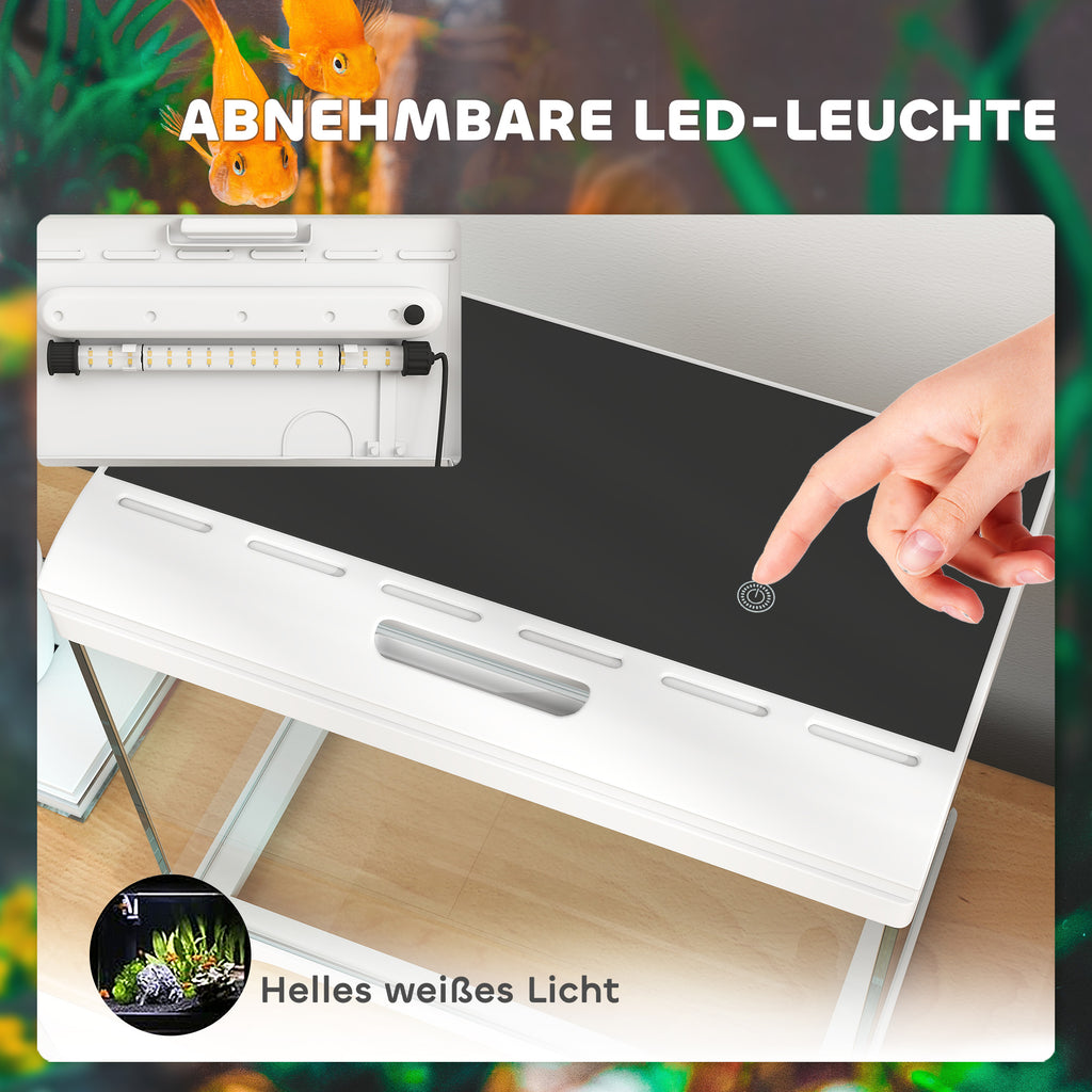PawHut Aquarium, 17 L Tropenfischaquarium, leichte Pflege, klare Sicht, mit LED-Leuchten, 35L x 21B x 31H cm, Weiß+Schwarz