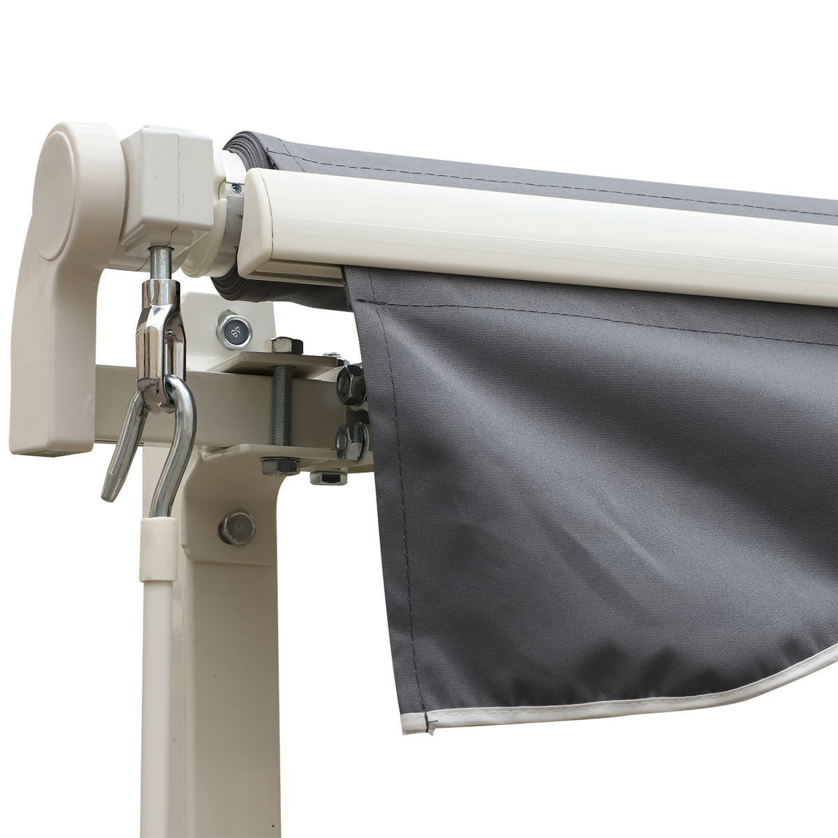 Outsunny Markise, 3,95 x 2,45 m, Sonnenschutz, einfahrbar, mit Handkurbel, Metallrahmen, Polyester, Grau/Weiß