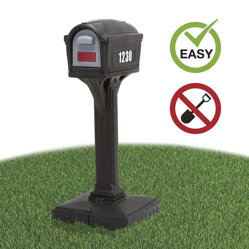 Simplay3 Dig Free Easy Up Classic Mailbox – Black Plastic, No-Dig Installation