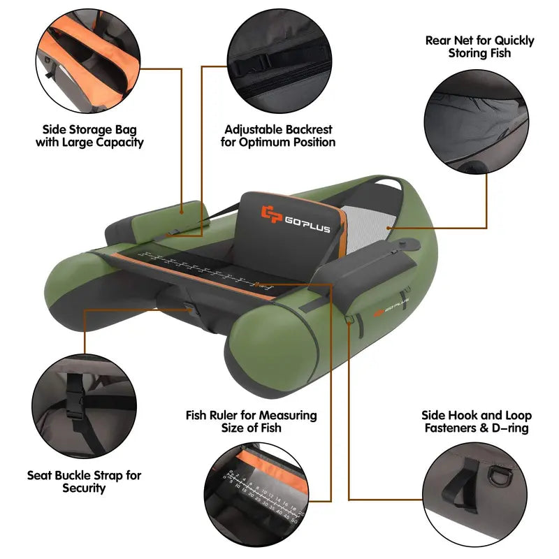 Inflatable Fishing Float Tube with Waterproof Storage Compartments