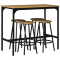 HOMCOM 5-tlg. Bartisch-Set im Industriedesign, 1 Bartisch, 4 Barhocker, Sitzgruppe, Küchentresen, Schwarz + Braun