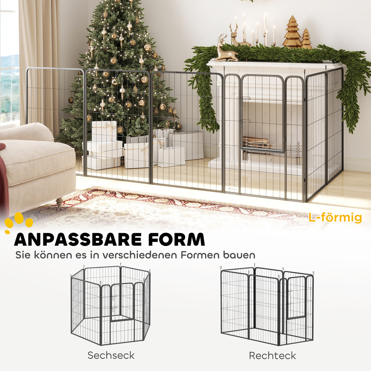 PawHut Laufstall für Hunde mit 6 Paneelen, robust, mit sicherer Tür, für drinnen und draußen, für Garten, Camping, 100 cm hoch