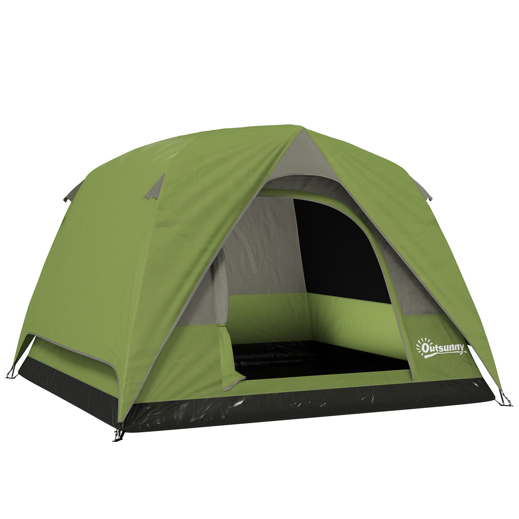 Outsunny Campingzelt 2-4 Personen, Familien-Domzelt wasserdicht, mit Fenstern, Tasche, Tragetasche Olivgrün