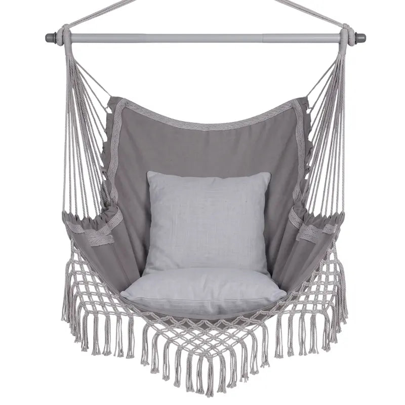 Patio Hammock Chair with Cushions, Side Storage Pocket, and Reinforced Metal Bar