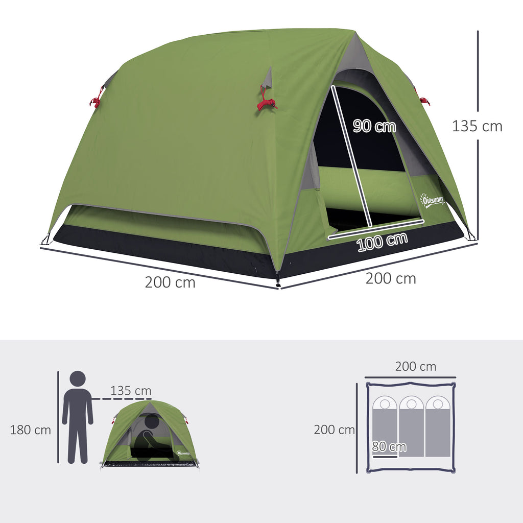 Outsunny Campingzelt 2-4 Personen, Familien-Domzelt wasserdicht, mit Fenstern, Tasche, Tragetasche Olivgrün