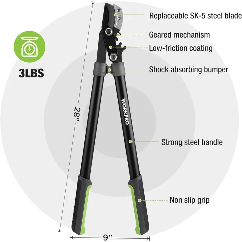 WORKPRO Extendable Anvil Lopper – 25″ to 37″ Adjustable Garden Trimmer