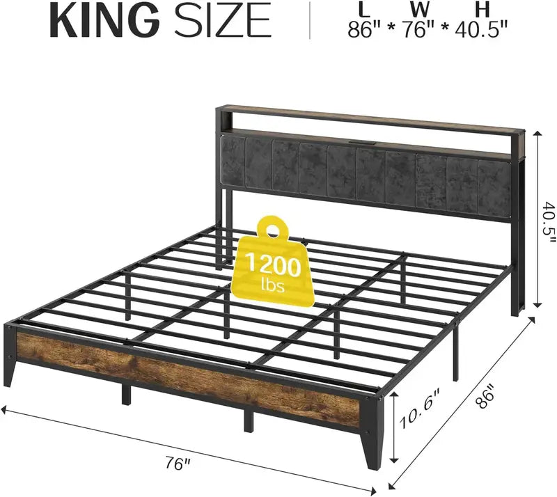 OLEVS Single Metal Platform Bed – LED-Lit Headboard with USB-C Charging Ports and Underbed Storage
