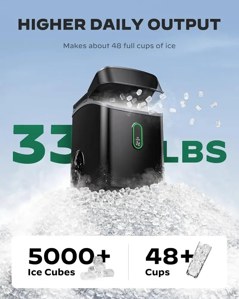 Silonn Countertop Nugget Ice Maker – 33 lbs/Day Pebble Ice, One-Touch Operation, Self-Cleaning Function
