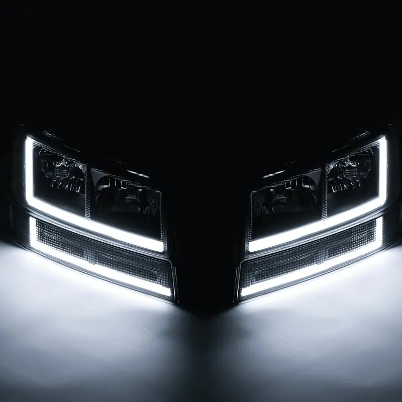 Set of 4 LED Running Light Bars (L+R) with Black Headlights & Bumper Signals – Direct-Fit Upgrade for 2003–2023 Chevrolet Express Vans