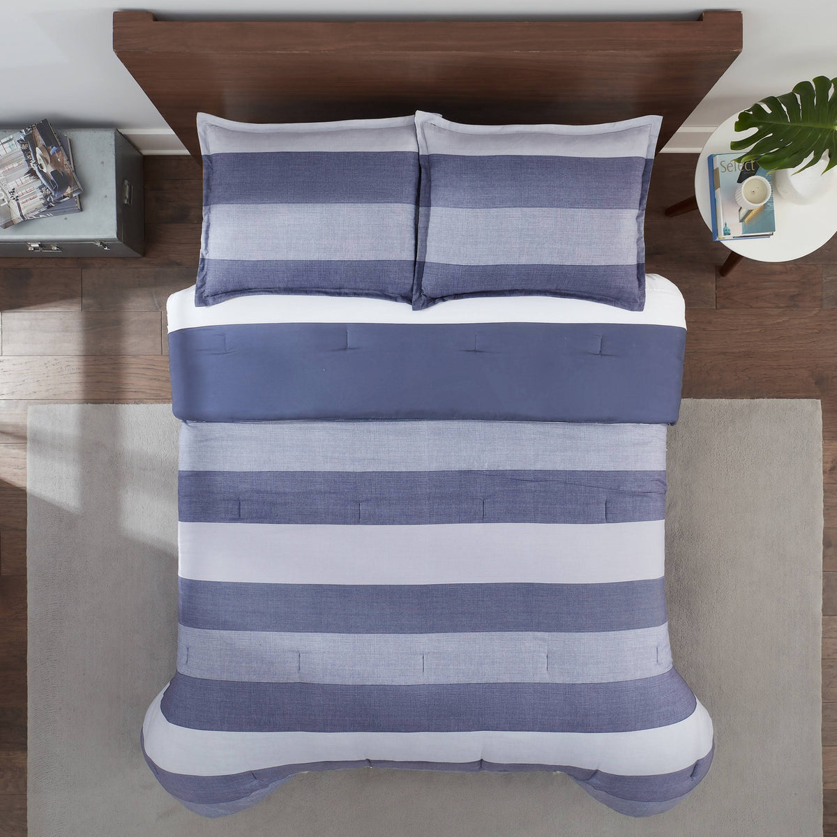 Serta Simply Clean Billy Textured Stripe Antimicrobial Comforter Set, Blue, Full/Queen