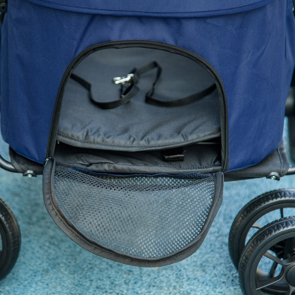 PawHut Hundewagen Hundebuggy bis 10 kg Klappbar Regenschutz, 2 Sicherheitsleinen 81x 68 x 98,5 cm Dunkelblau