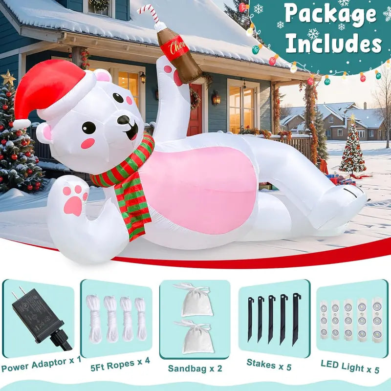 OurWarm 10FT Christmas Inflatable Polar Bear with LED Lights, Polyester, Easy Setup, Outdoor Yard Decor