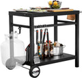 Royal Gourmet Stainless Steel Mobile Dining Cart with Double Shelves, Hooks & Side Handle – Multifunctional Grill Stand (PC3401B, Black)