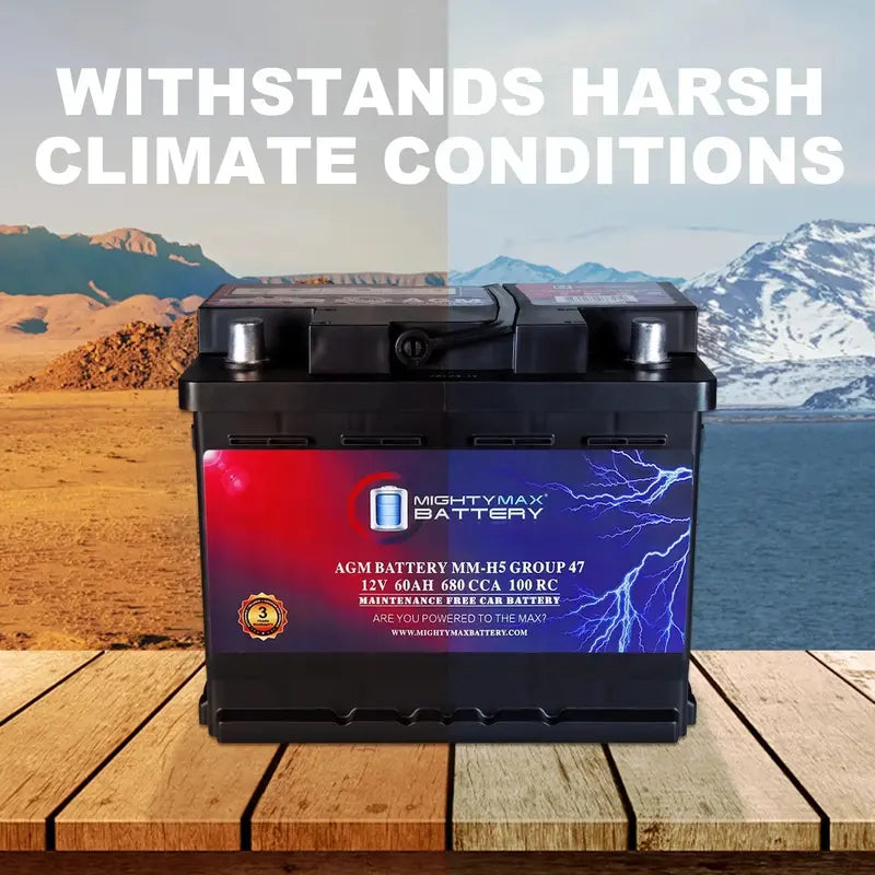 MM-H5 AGM Automotive Battery – 12V, 60Ah, 100RC, 680 CCA, Group Size 47