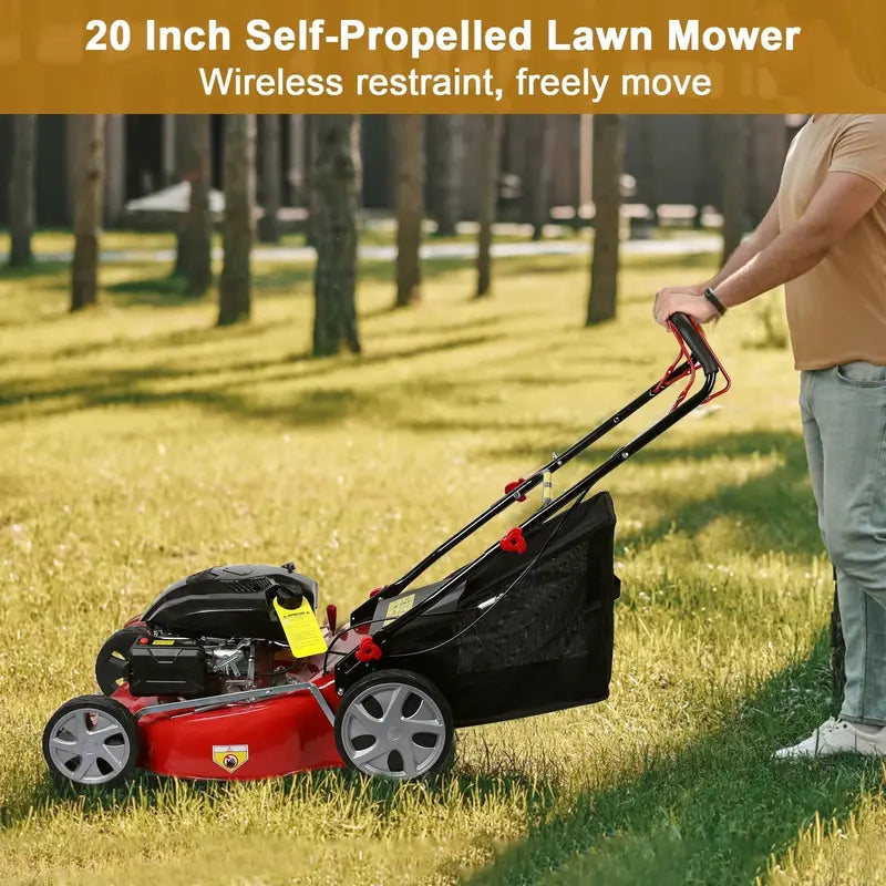 Self-Propelled Gas Lawn Mower with 141cc Engine, 50L Grass Catcher & Large Wheels