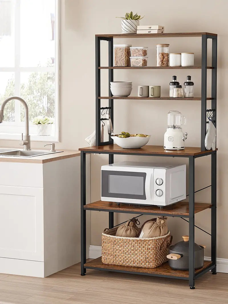 VASAGLE Baker's Rack, Microwave Oven Stand, Rustic Brown and Black